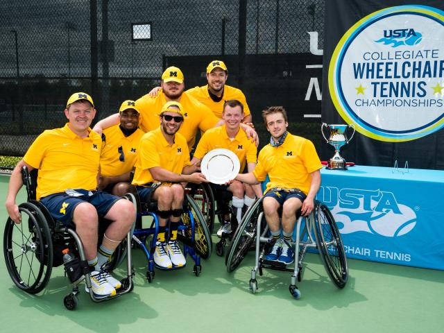 Seven UMich Adaptive Athletes celebrating at the Wheelchair National Championships in Orlando, FL